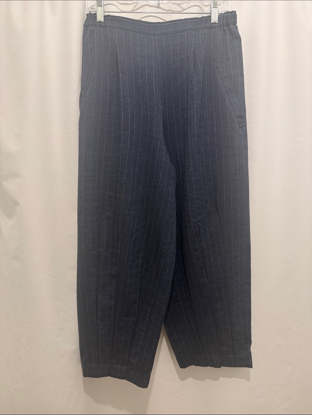 Shirin Guild Charcoal Pinstripe Relaxed Barrel Leg Pants M